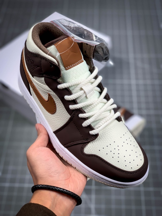 Wmns Air Jordan 1 Mid SE 'Cream Dark Chocolate' - SneakerCool.com