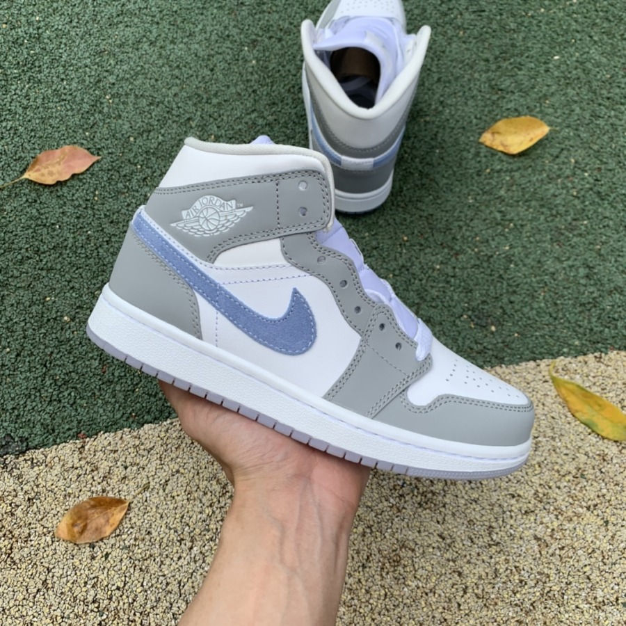 Wmns Air Jordan 1 Mid 'Wolf Grey Aluminum' - SneakerCool.com