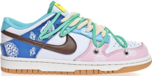 Nike Dunk Low Custom Edition 'Pink/White/Blue Paisley' - SneakerCool.com